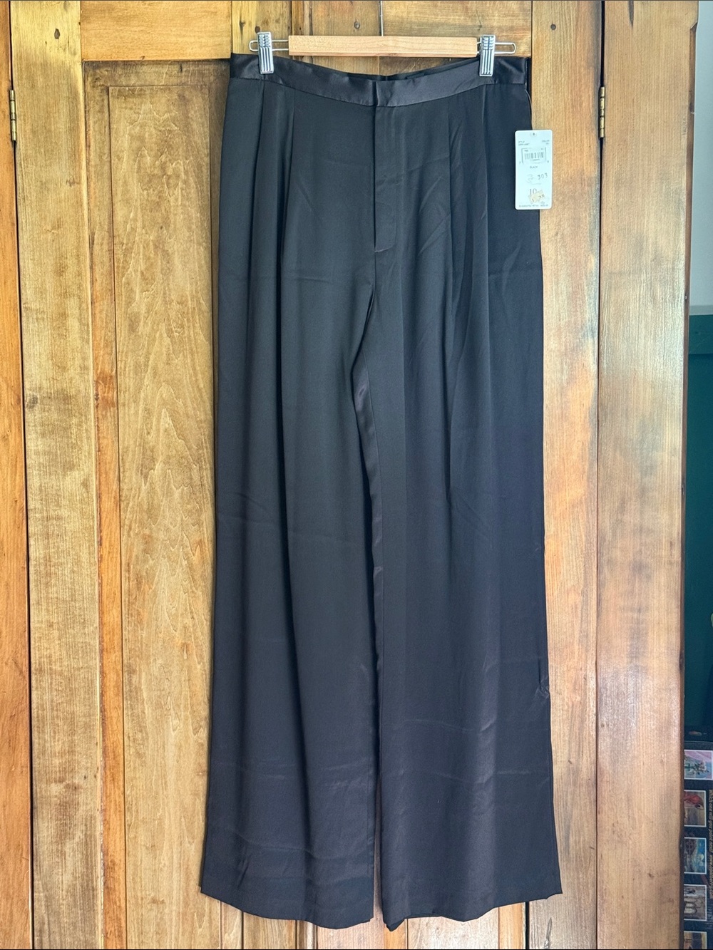 NWT Sz 10 Dana Buchman 100% Silk Black Wide-Leg High Rise Pants Formal Flowy